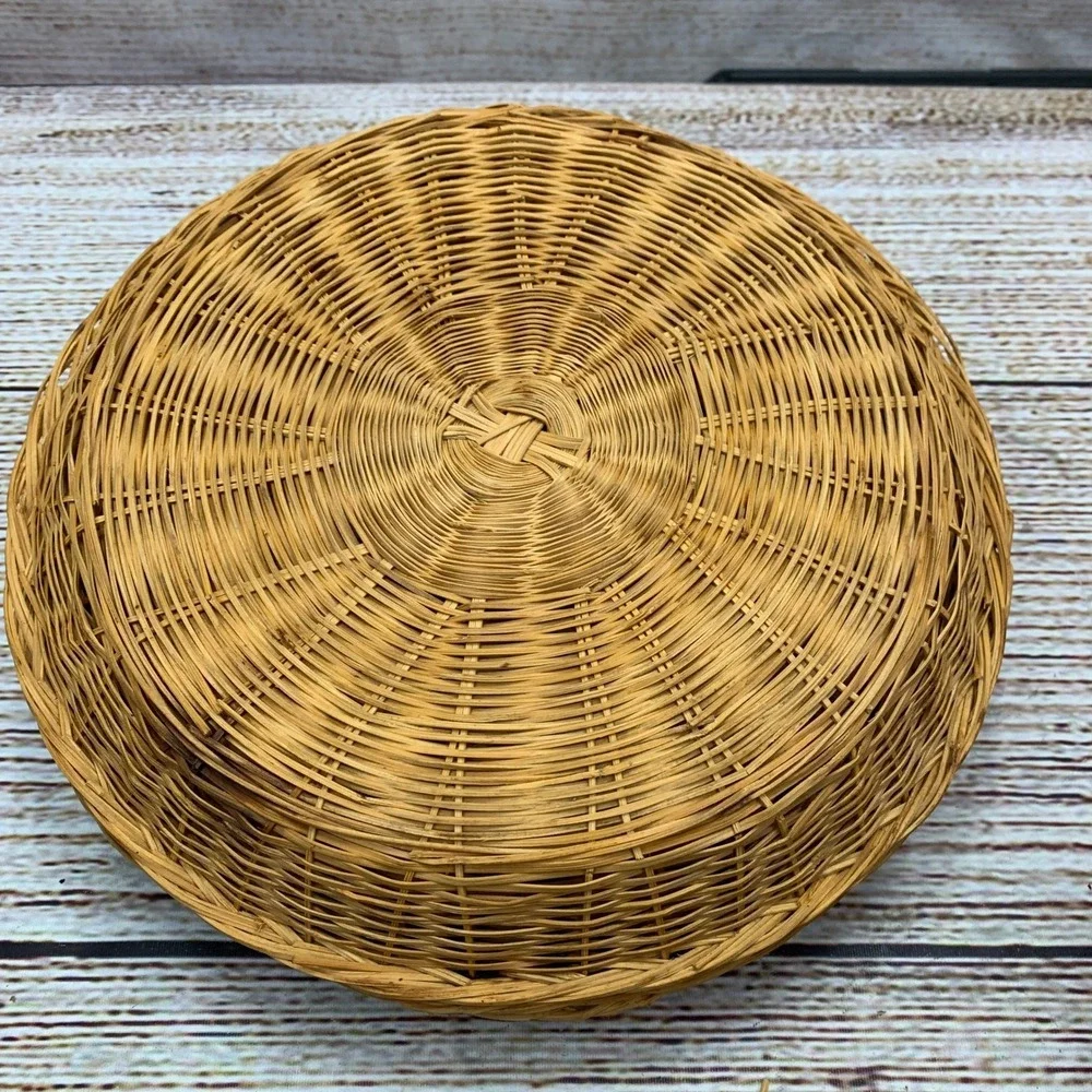 Set of 6 Woven Round Wicker‎ Serving Platters Picknick Plate Holders Natural
